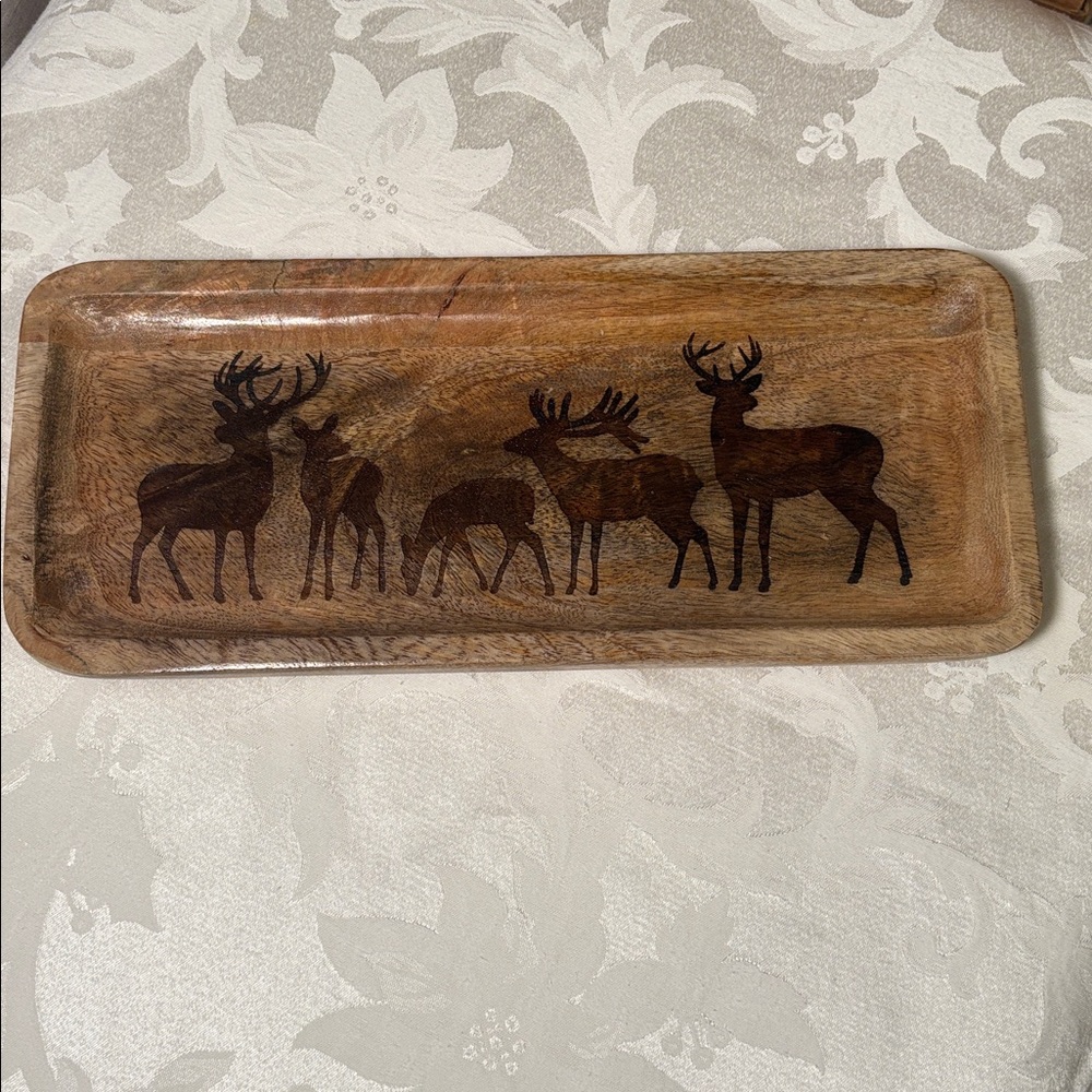 Wooden Decorative Tray with Deer Design